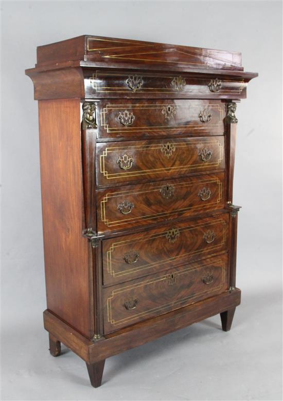 A French Restauration period brass strung mahogany tallboy, W.3ft 7in. D.1ft 7in. H.5ft in.